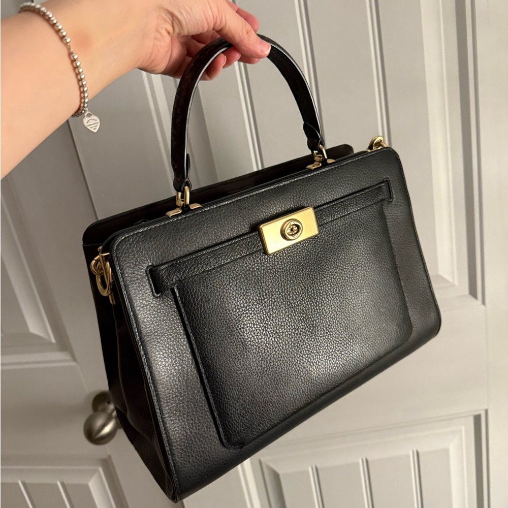 Coach Black Leather Top-Handle Satchel with Gold Hardware